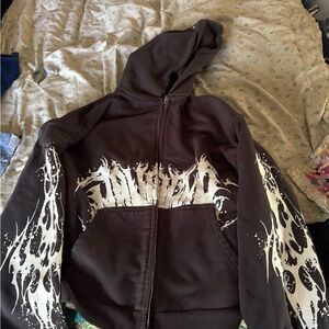 Graphic Hoodie with White Flame Design